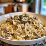Beef Bowtie Pasta with Alfredo Sauce