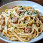 Creamy Garlic Parmesan Sausage Fettuccine