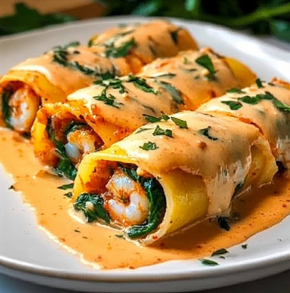Shrimp & Spinach Stuffed Pasta Rolls Recipe