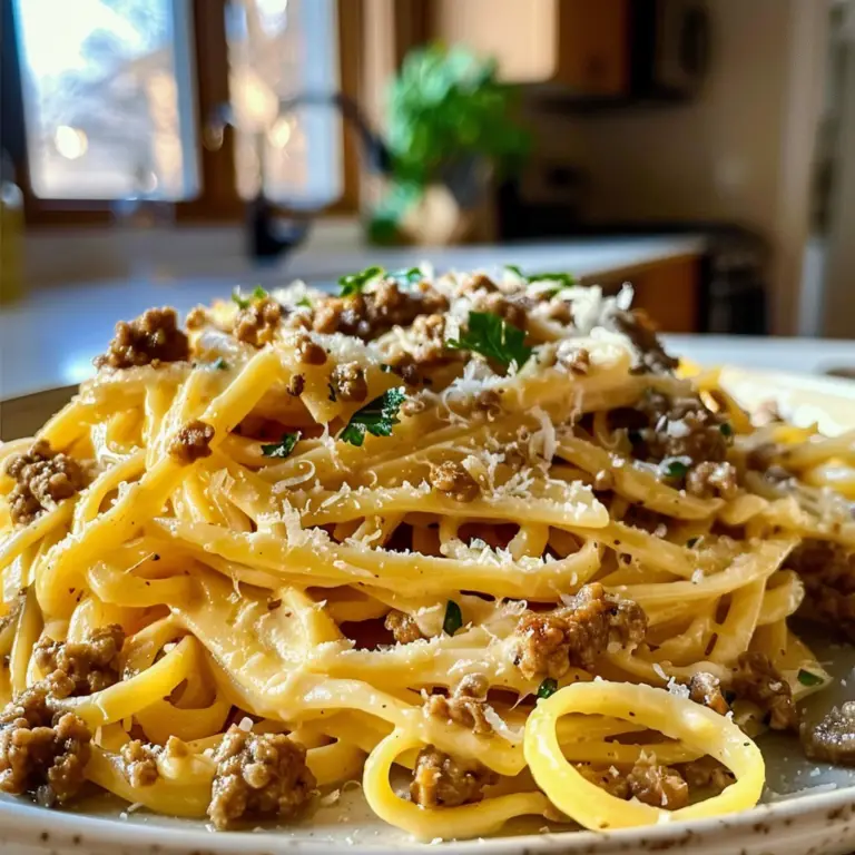 Cheesy Garlic Butter Linguine with Beef