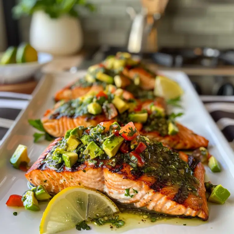 Grilled Salmon with Avocado Chimichurri