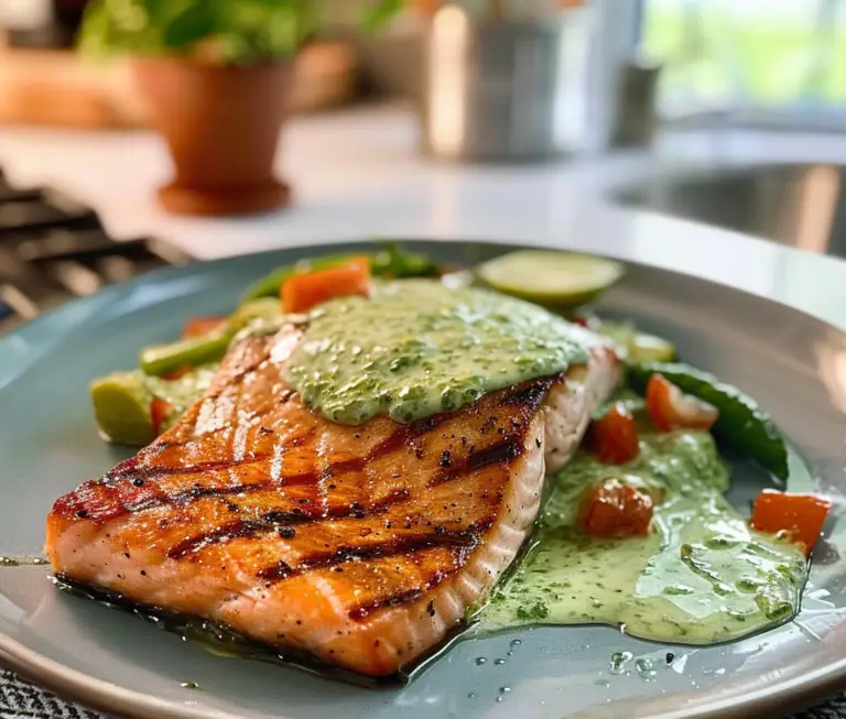 Grilled Salmon with Creamy Pesto Sauce Recipe