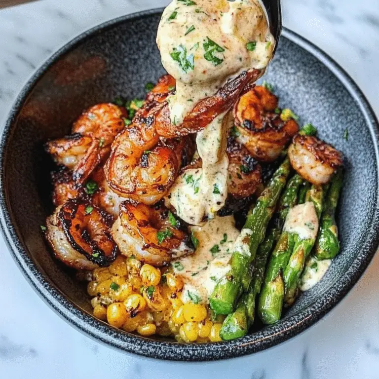 Grilled Shrimp Bowl with Asparagus & Garlic Sauce