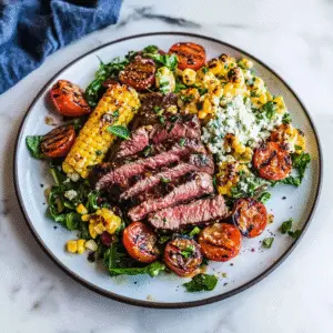 Balsamic Steak Gorgonzola Salad with Grilled Corn