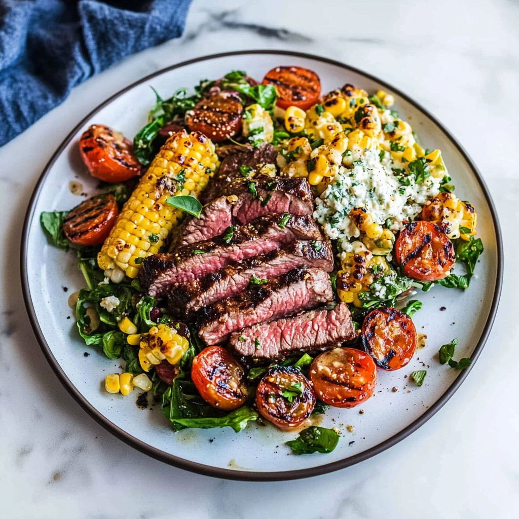 Balsamic Steak Gorgonzola Salad with Grilled Corn