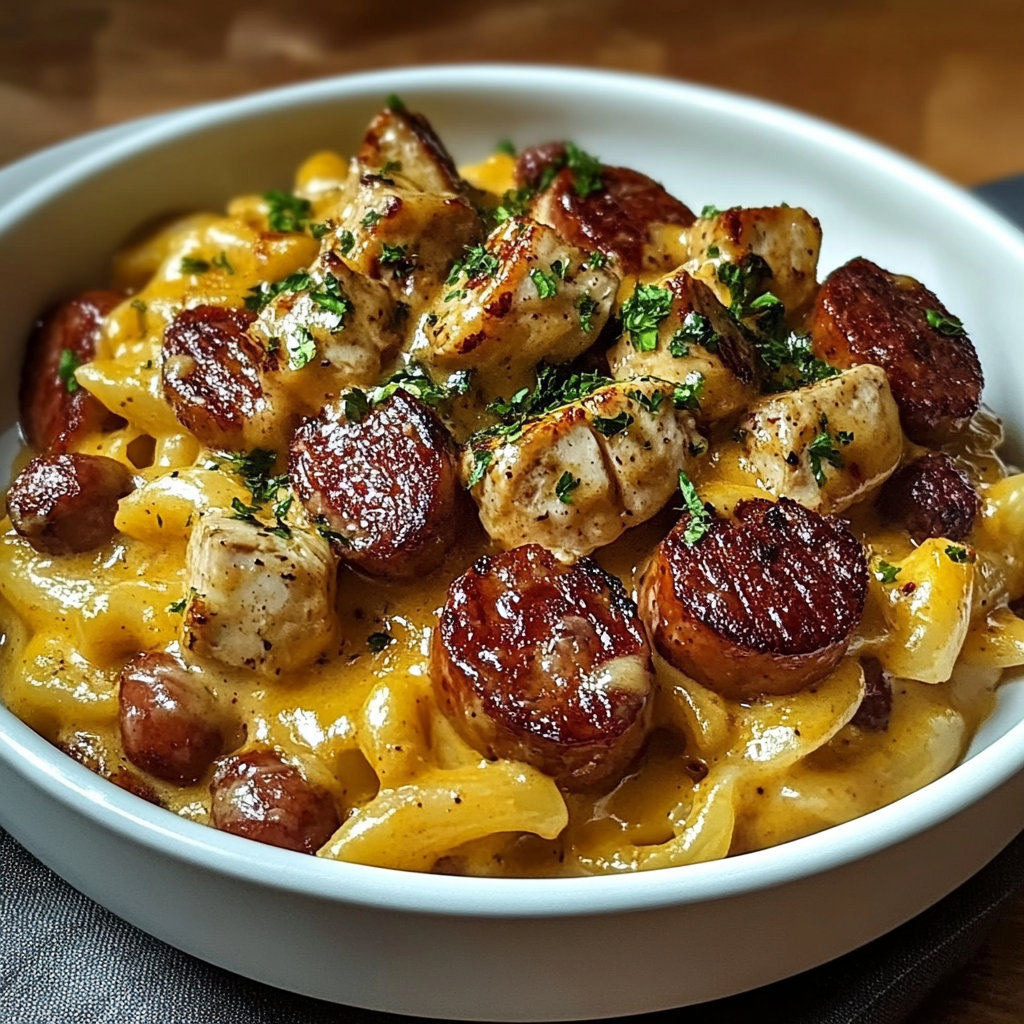 One-Skillet Creamy BBQ Chicken & Sausage Pasta