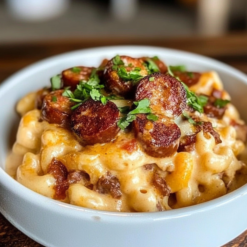 Spicy BBQ Cheddar Mac with Smoked Sausage