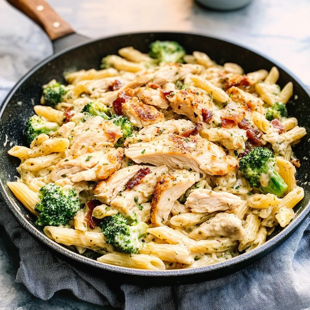 Cheesy Ranch Chicken and Broccoli Pasta Skillet
