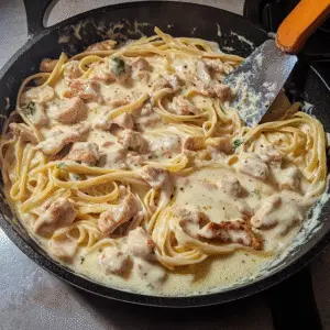 Smoky Mozzarella Chicken Alfredo Pasta Skillet