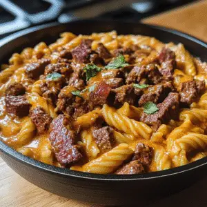 Cheesy Spicy Cajun Steak & Pasta Skillet