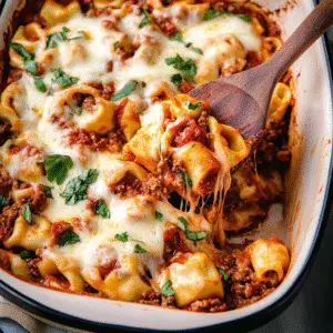 Cheesy Baked Tortellini with Meat Sauce Recipe