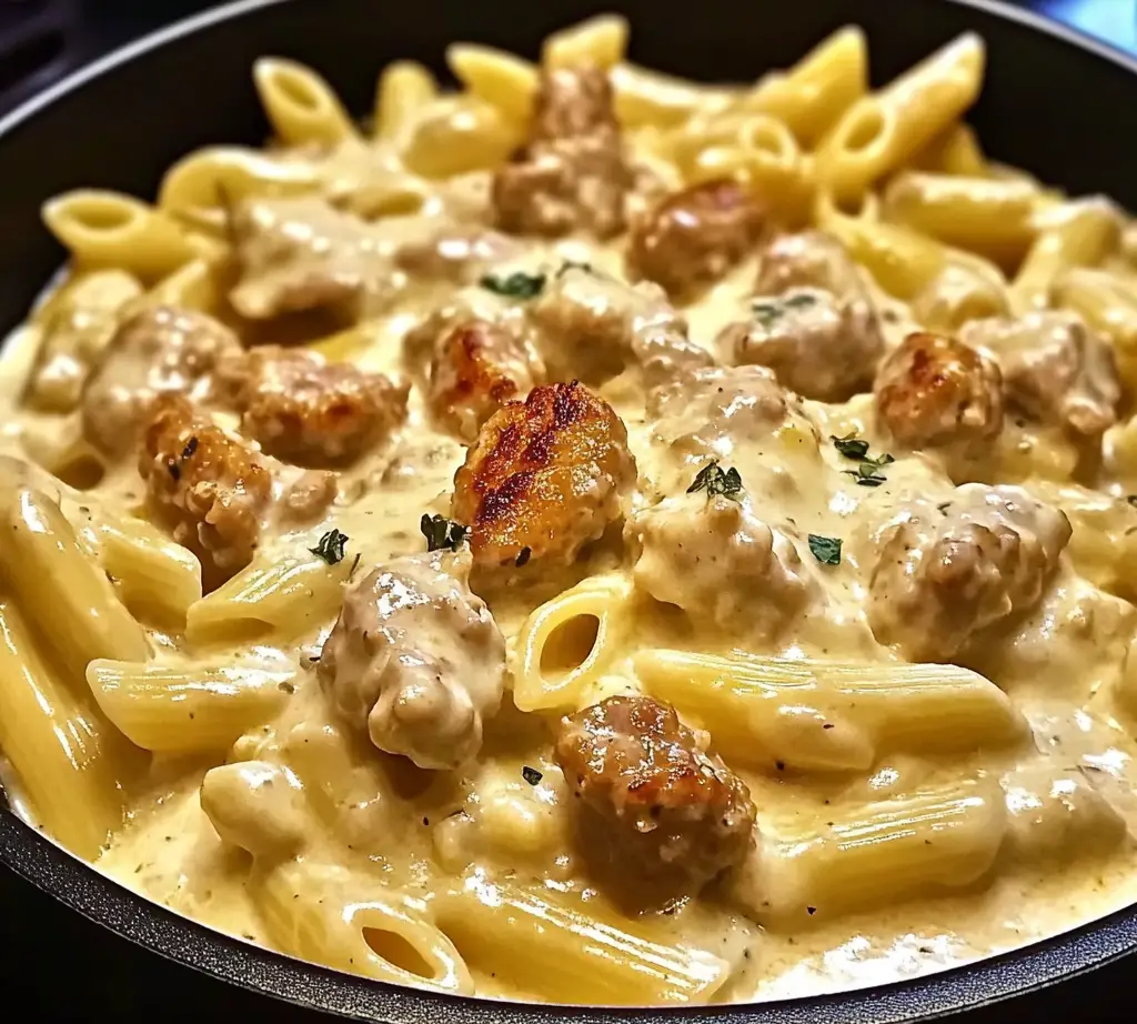 One-Pan Creamy Cheddar Sausage Chicken Pasta