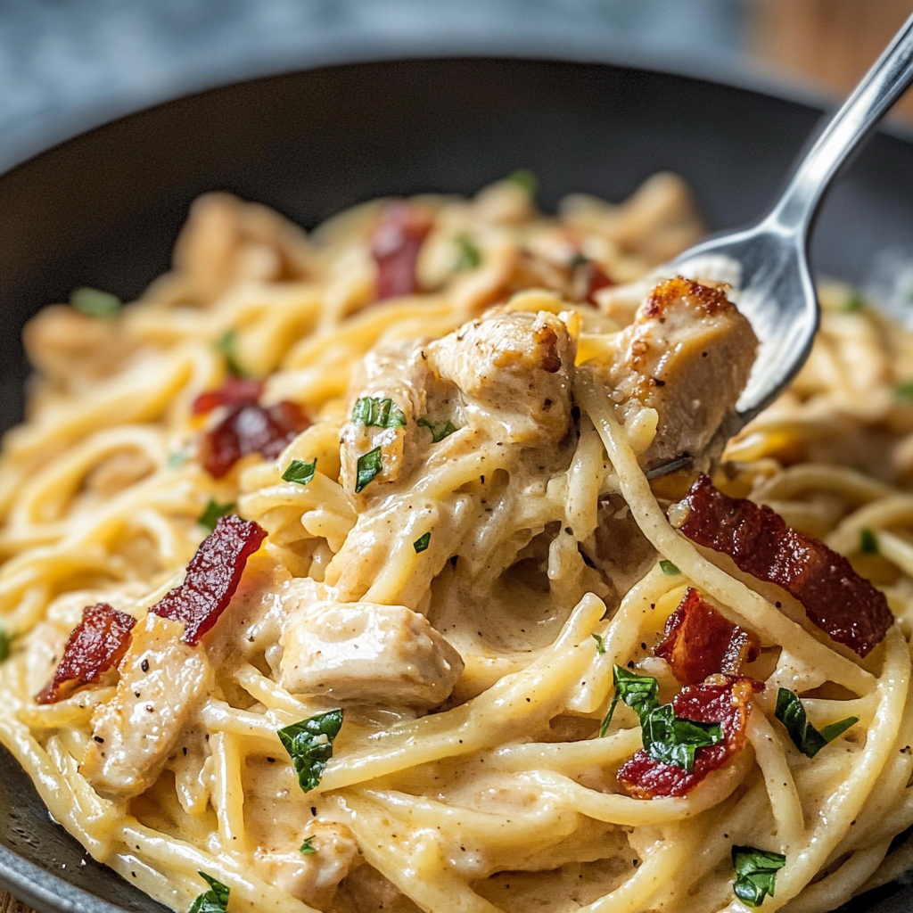Creamy Carbonara with Crispy Chicken & Bacon