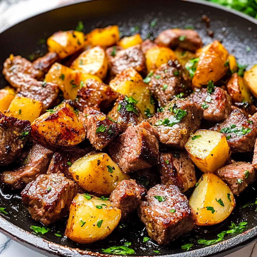 Garlic Butter Steak Bites and Potatoes Recipe