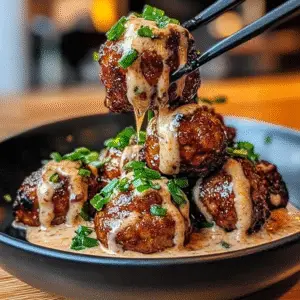 Korean BBQ Meatballs with Spicy Mayo Dip