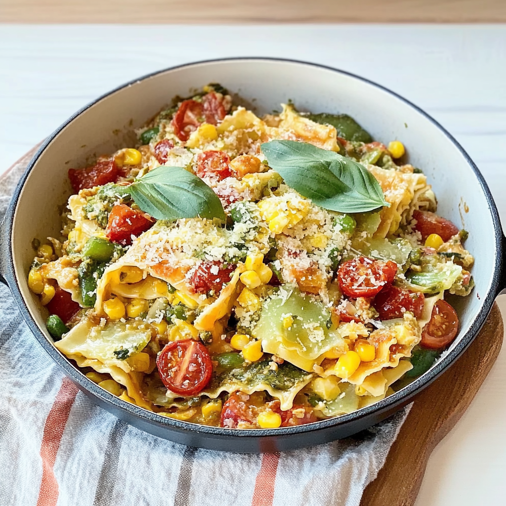 Cheater’s Skillet Lasagna with Corn & Tomatoes