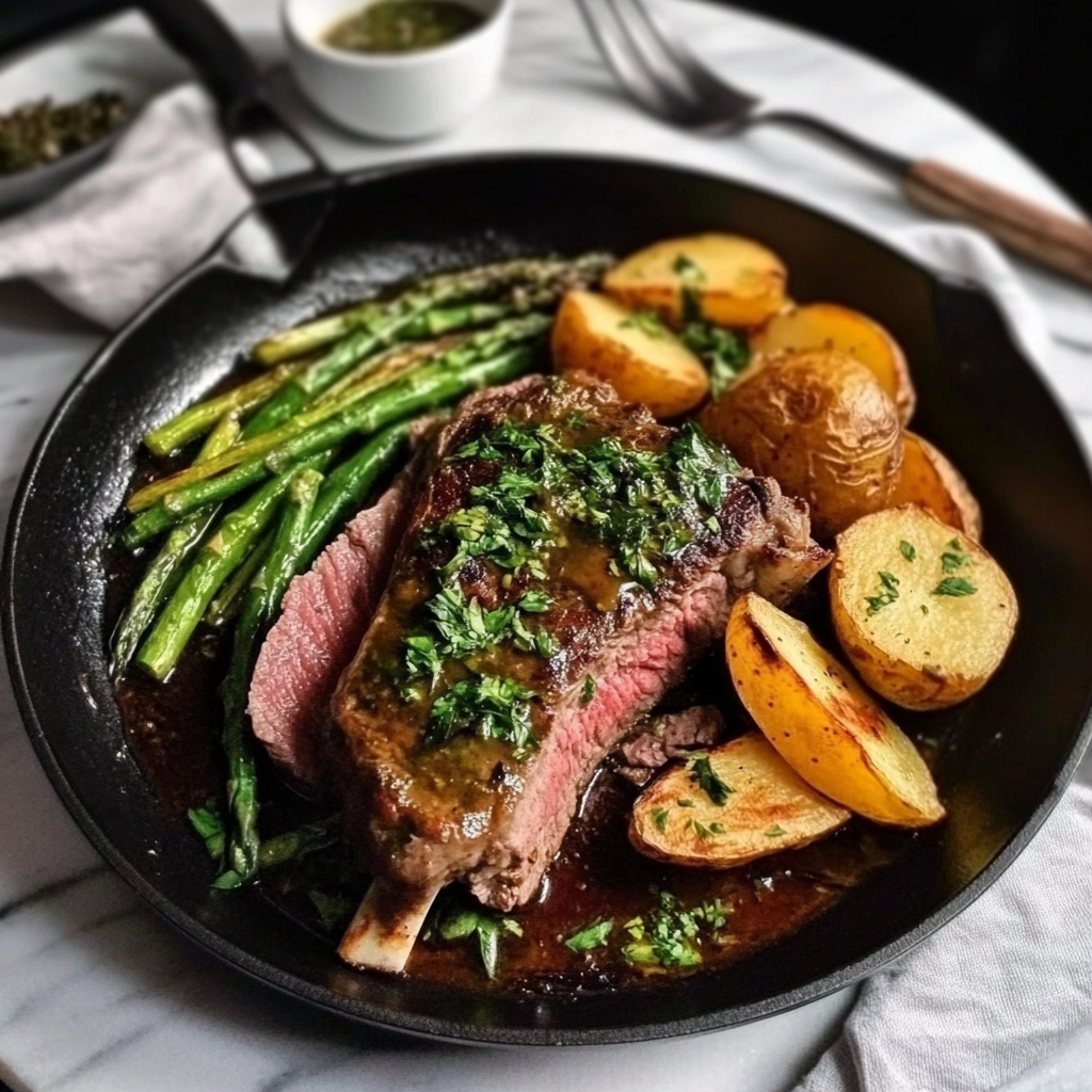 Skillet Steak with Asparagus and Potatoes Recipe
