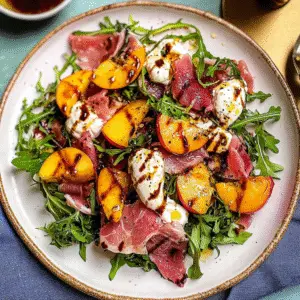 Peach Salad with Balsamic Glaze & Prosciutto