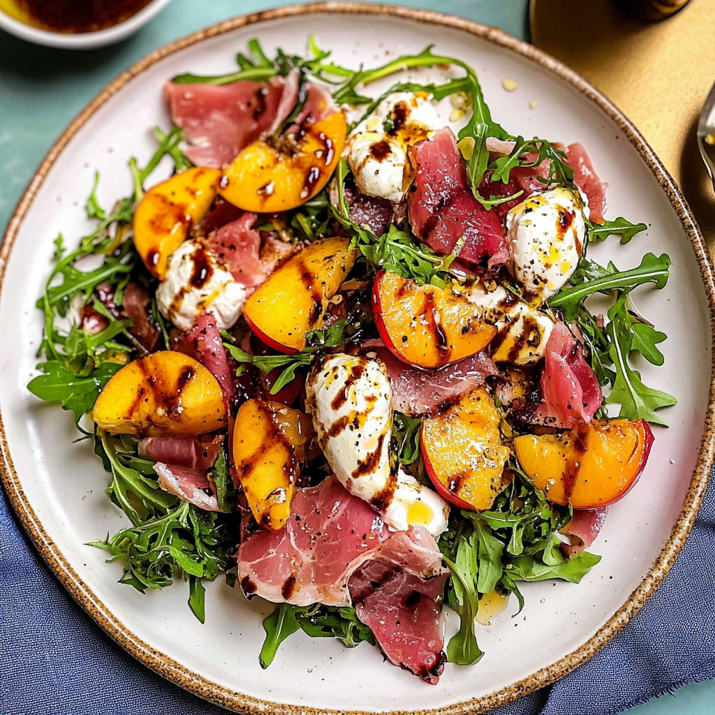 Peach Salad with Balsamic Glaze & Prosciutto