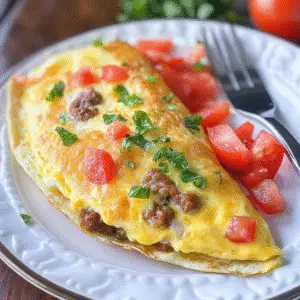 Sausage Tomato Cheese Omelet Recipe