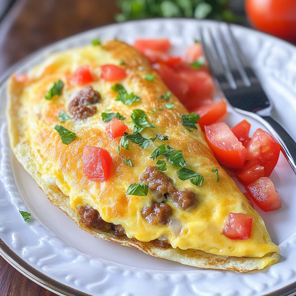Sausage Tomato Cheese Omelet Recipe