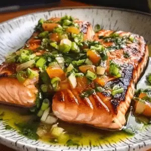 Miso Butter Salmon with Scallion Salsa Verde