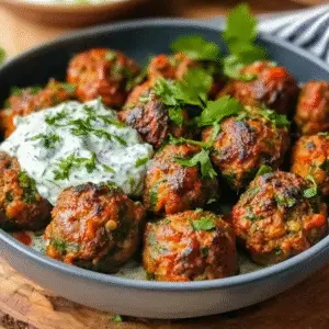Baked Greek Lentil Meatballs with Tzatziki