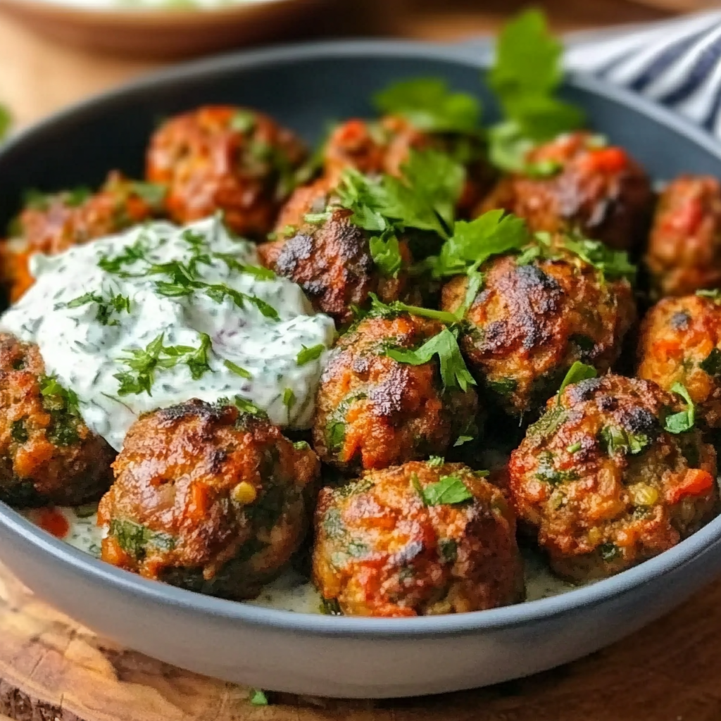Baked Greek Lentil Meatballs with Tzatziki