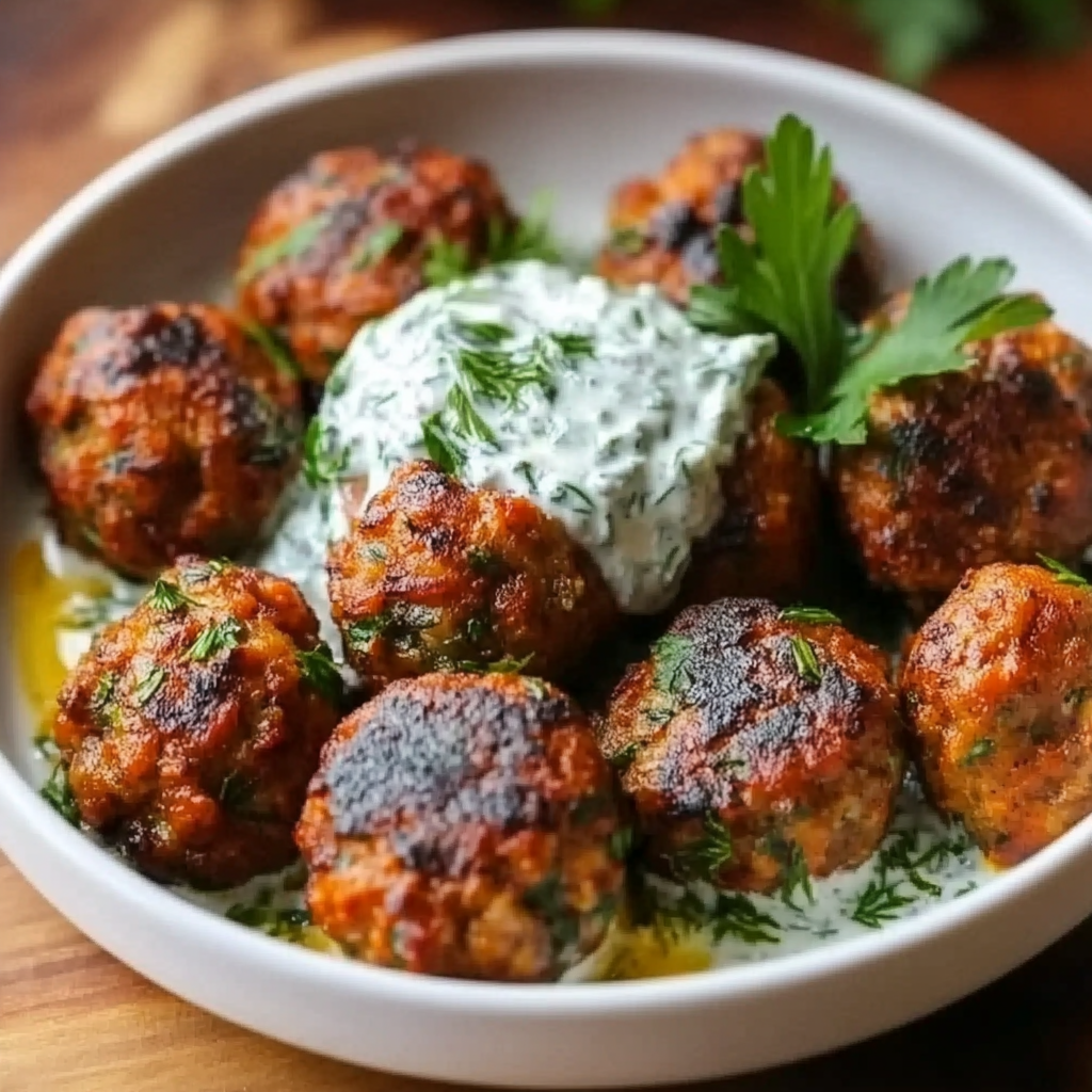 Savory Baked Greek Lentil Meatballs with Tzatziki