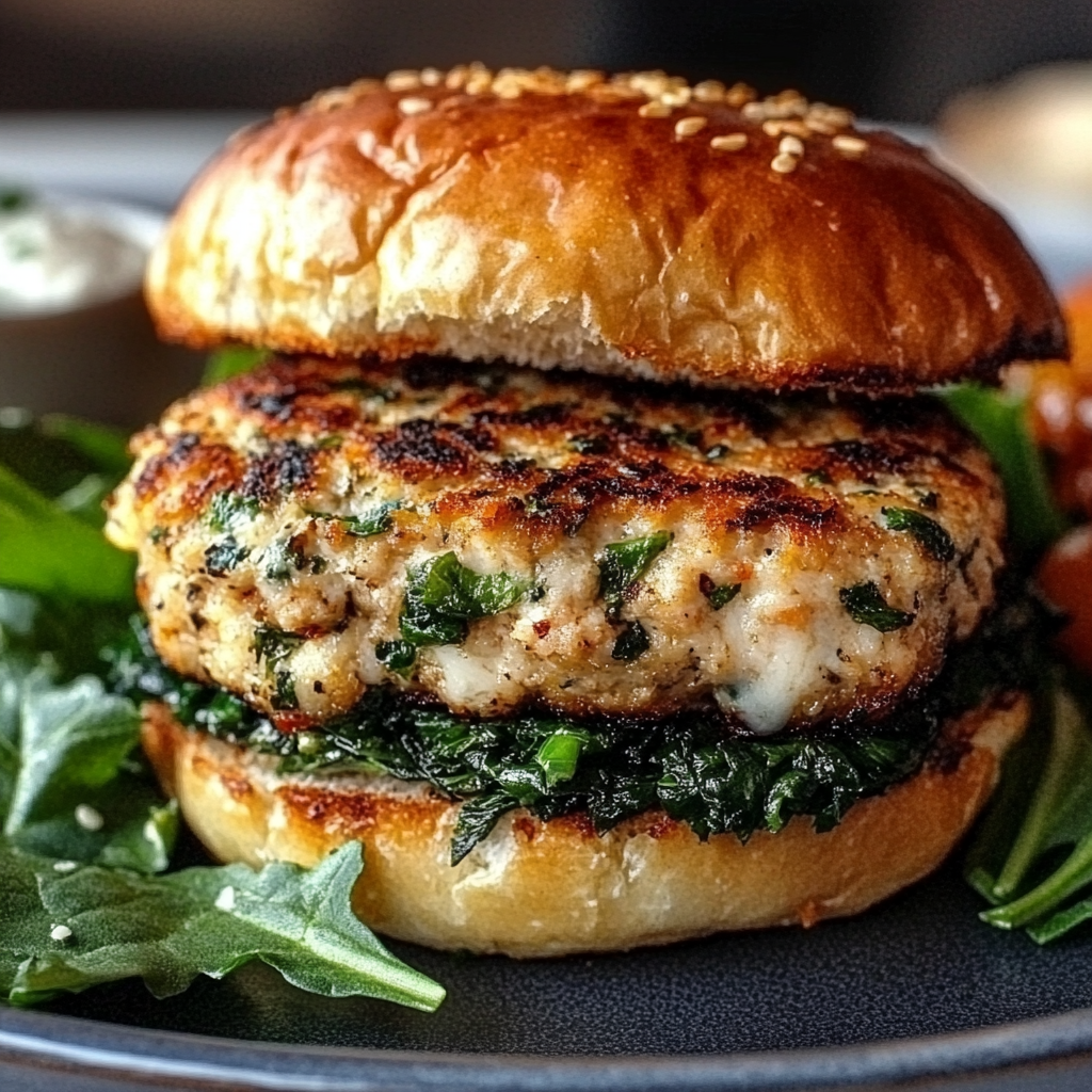 White Cheddar and Spinach Chicken Burgers