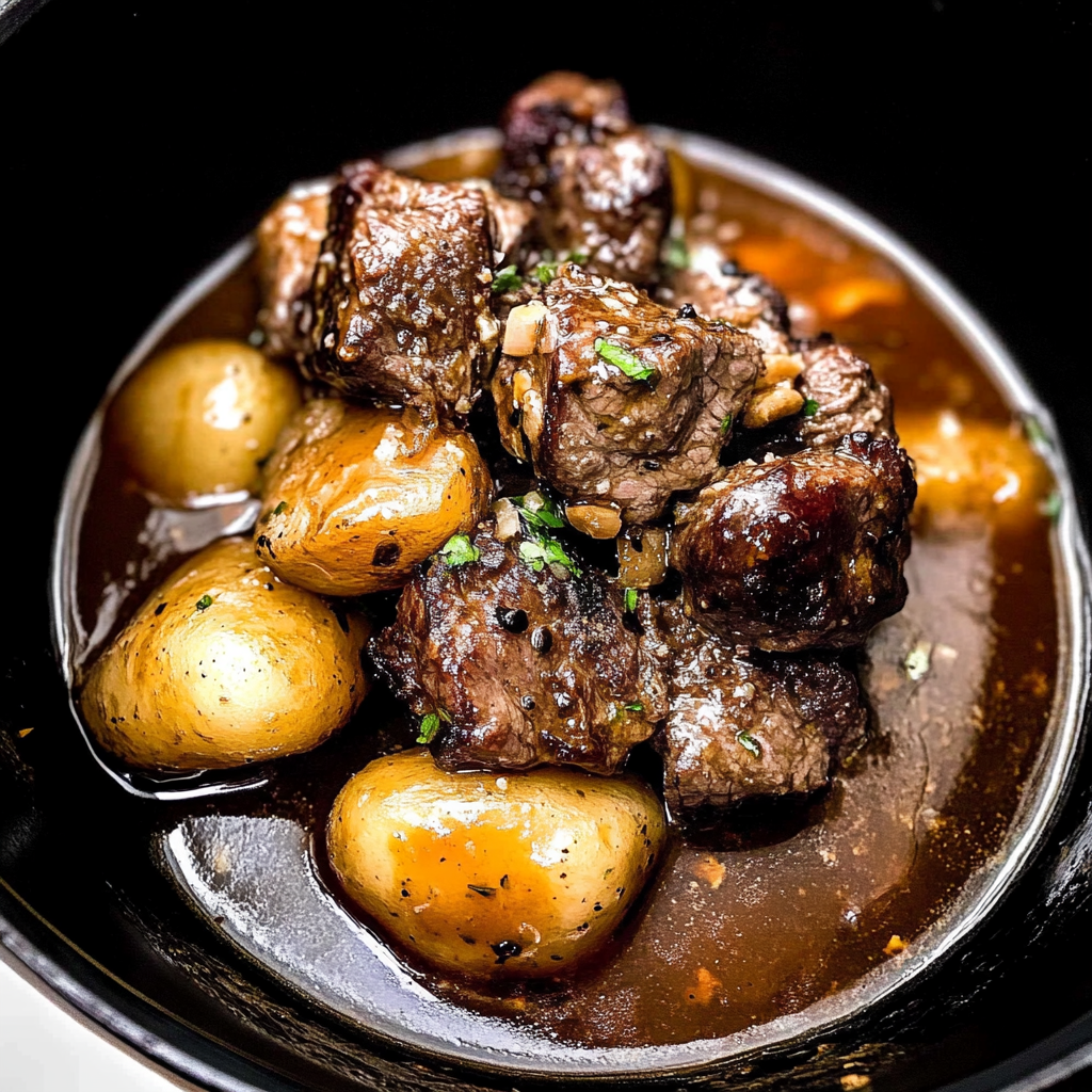 Crockpot Garlic Butter Beef Bites with Potatoes