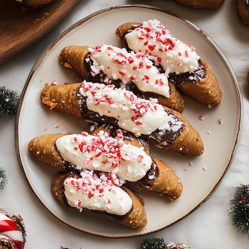 Candy Cane Crunch Peppermint Cheesecake Cannoli