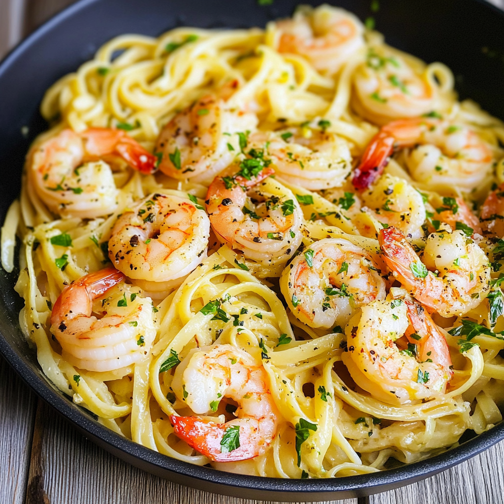 Lemon Fettuccine with Garlic Shrimp Recipe