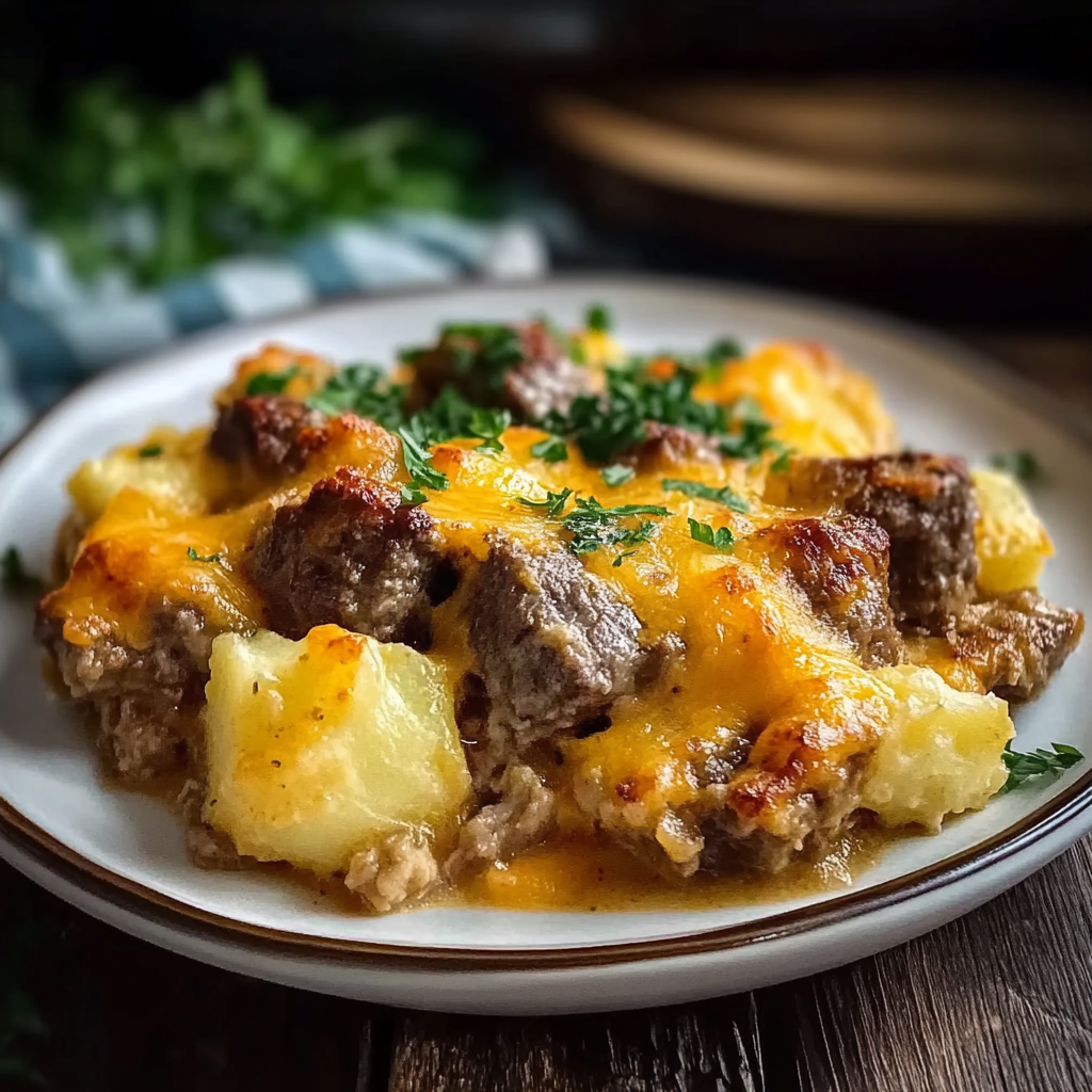 Yummy Slow Cooker Steak and Cheddar Casserole
