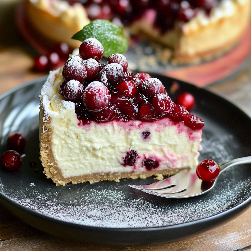 Christmas Cheesecake with Cranberry Jam
